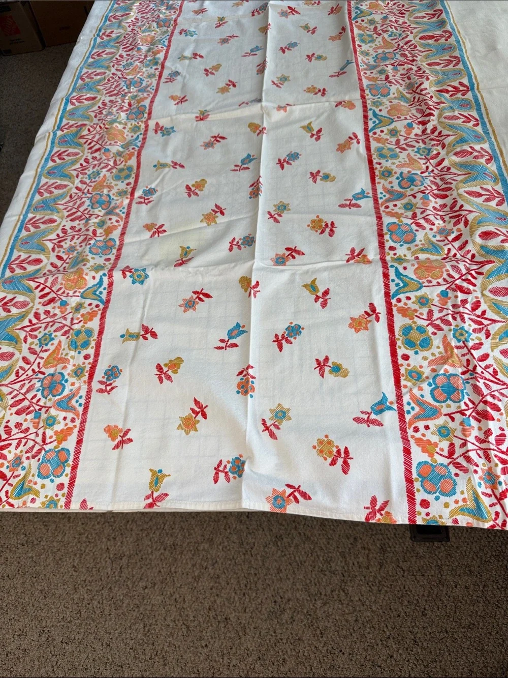 Vintage Mid Century Modern Cotton Tablecloth 58x43 Scandinavian Folk Floral